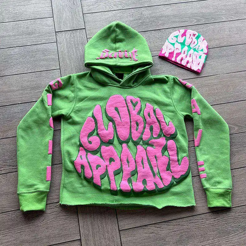 Clothing manufacturer crop cut edge blanks hoodies sweatshirt vintage custom puff print oversized no raw hem cropped hoodie men