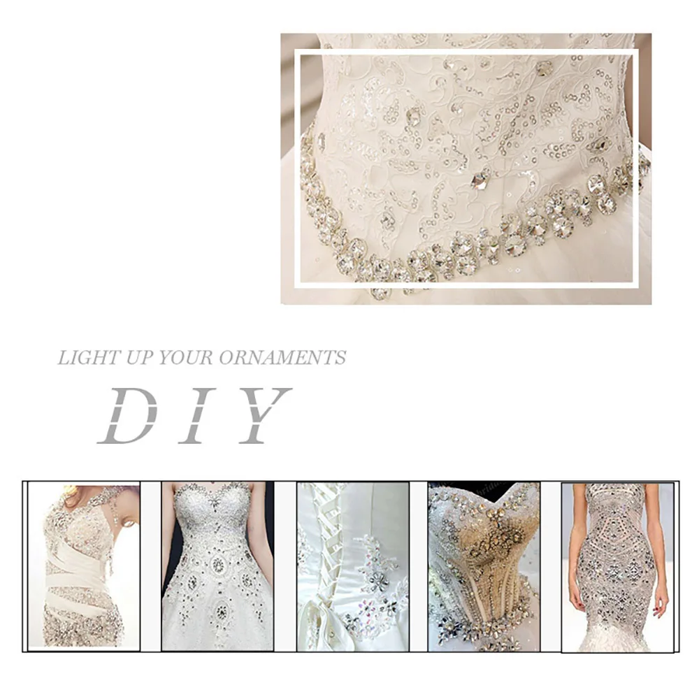 QIAO Bling Plated White Crystal Flat Back 3D Non Hotfix Sticker Glue DIY Decoration Round Rhinestones