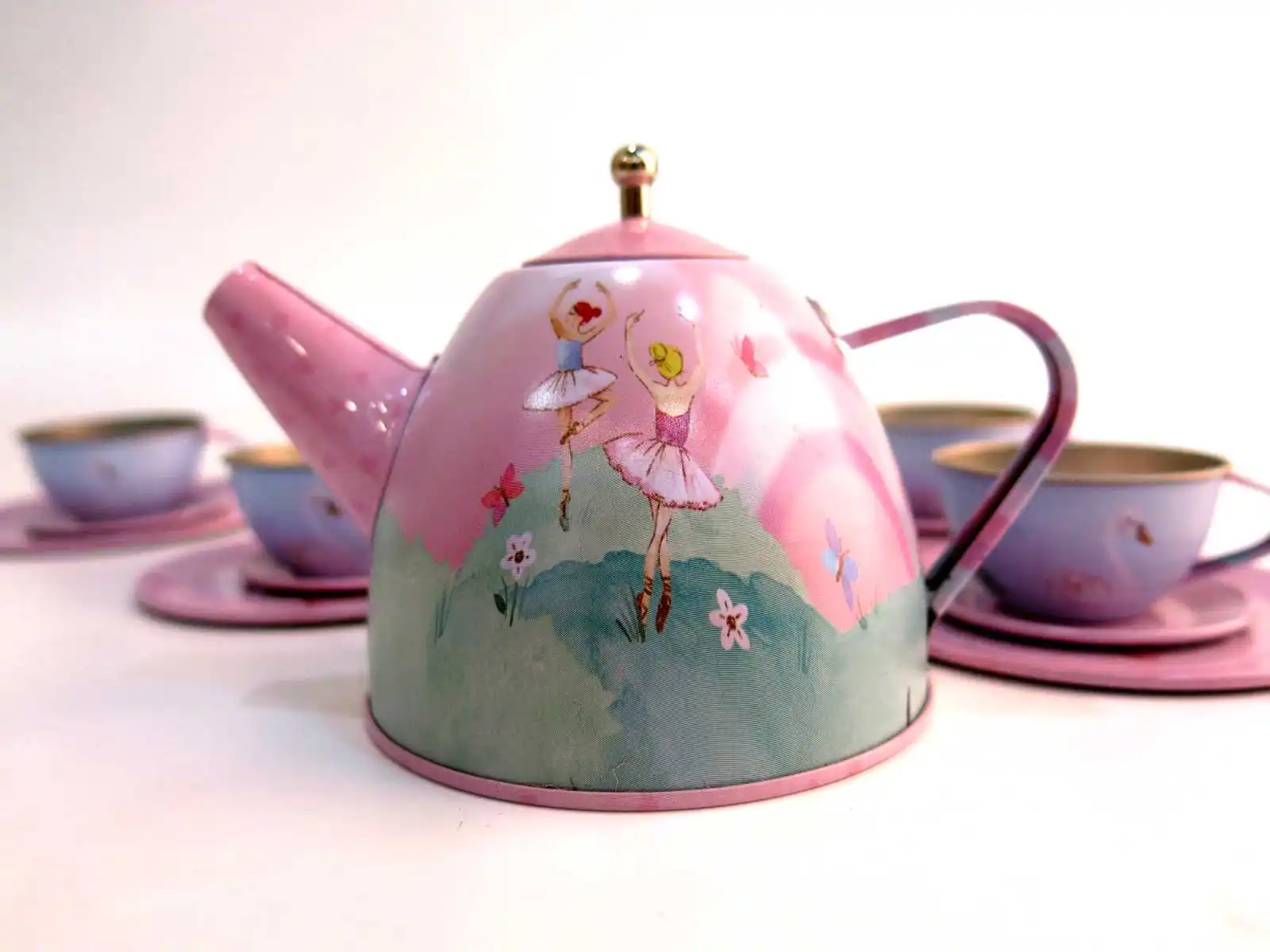 2021 new product factory promotion fancy pink girlish Pink Ballerina Tea Set mini tea pot tea cup gift box tin