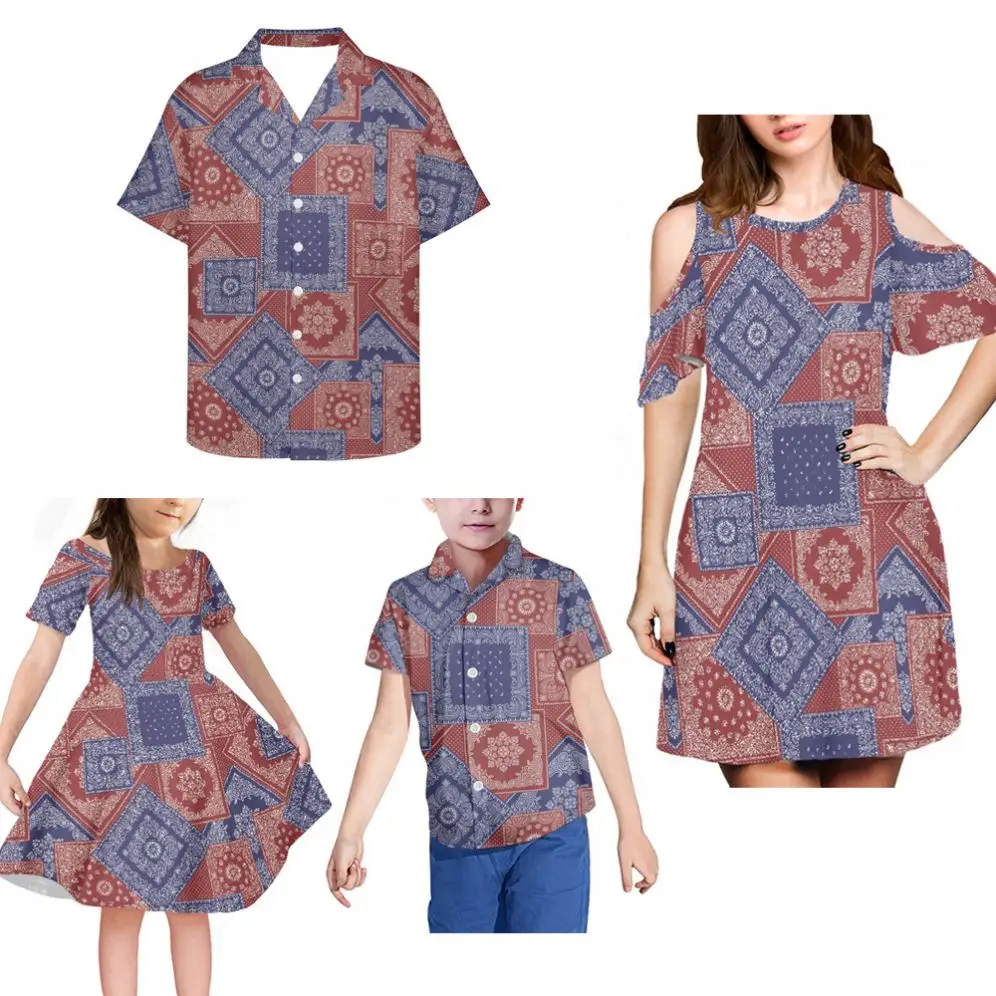 Shirt Boys Clothing Sets Matching Outfits For Family Casual Sexy Little Girls Party Dresses Custom Bandana Mandala Print Design