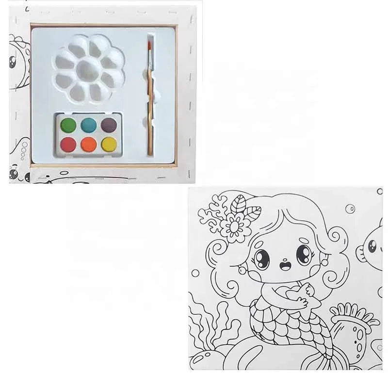 Custom Logo Art Painting Cartoon Design Artist Drawing Printed Stretched Canvas Kids Painting Set