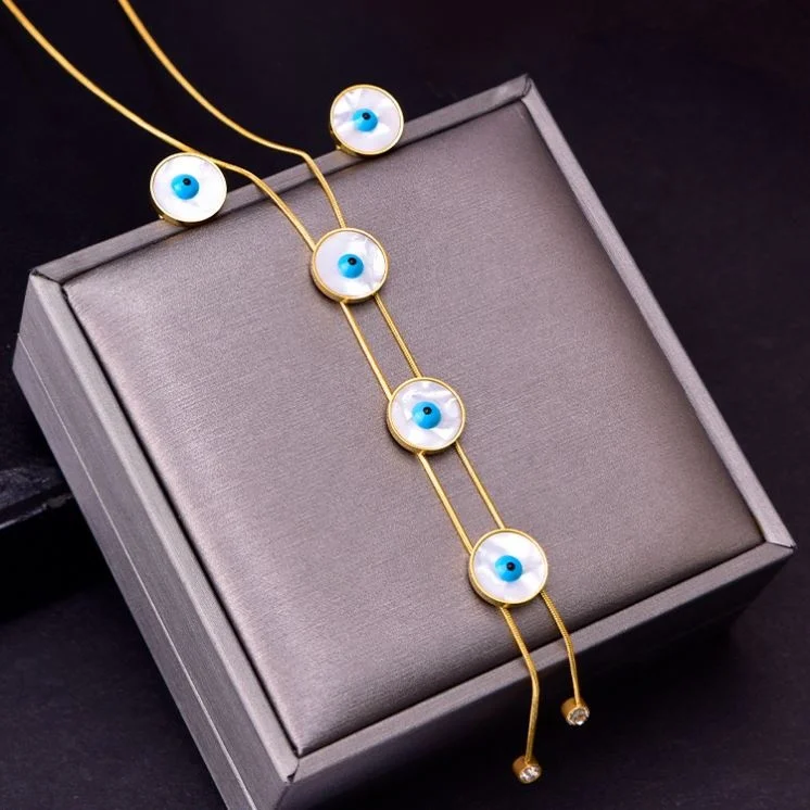 Fine Fashion Jewelry Set Women 18K Gold Stainless Steel Tassel Pearl Pendant Heart Necklace And Earrings Set For Gift