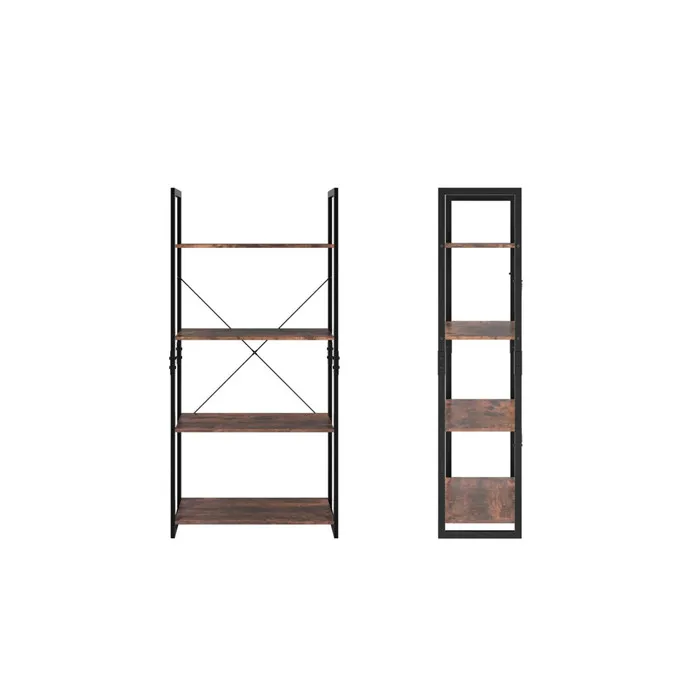 Modern Cheap Furniture Bookcase Metal Rattan 4 Tier Wooden Bookshelf