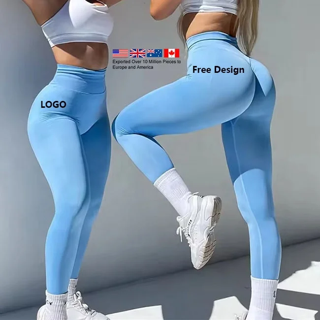 Wholesale Custom Sexy Hide Cellulite High Elastane High Waist Scrunch Bum Yoga Gym Fitness Seamless Leggings For Women