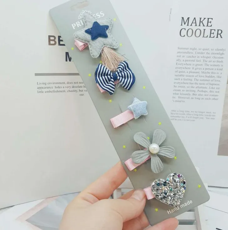 New design fashion Korean cute lovely 5 pcs a set princess hair clips set for baby girls