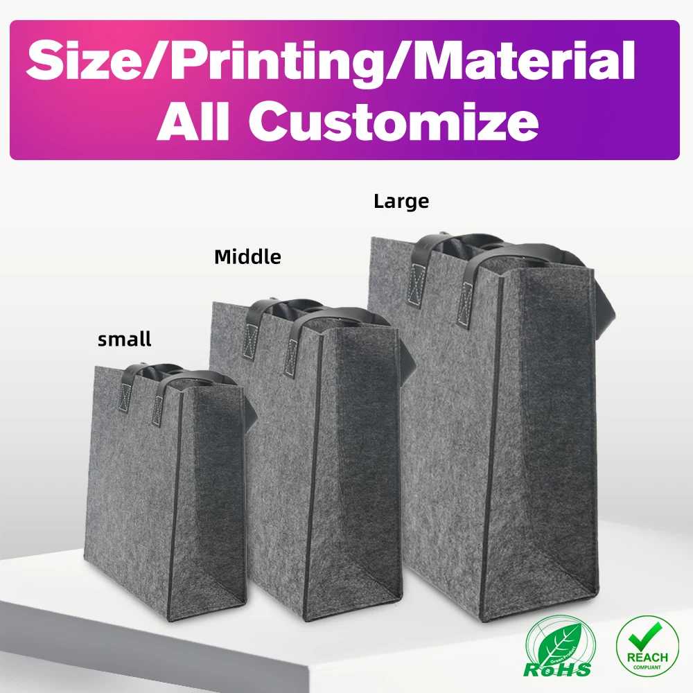 Wholesale cheap price felt storage bag custom printing felt shopping bags for grocery