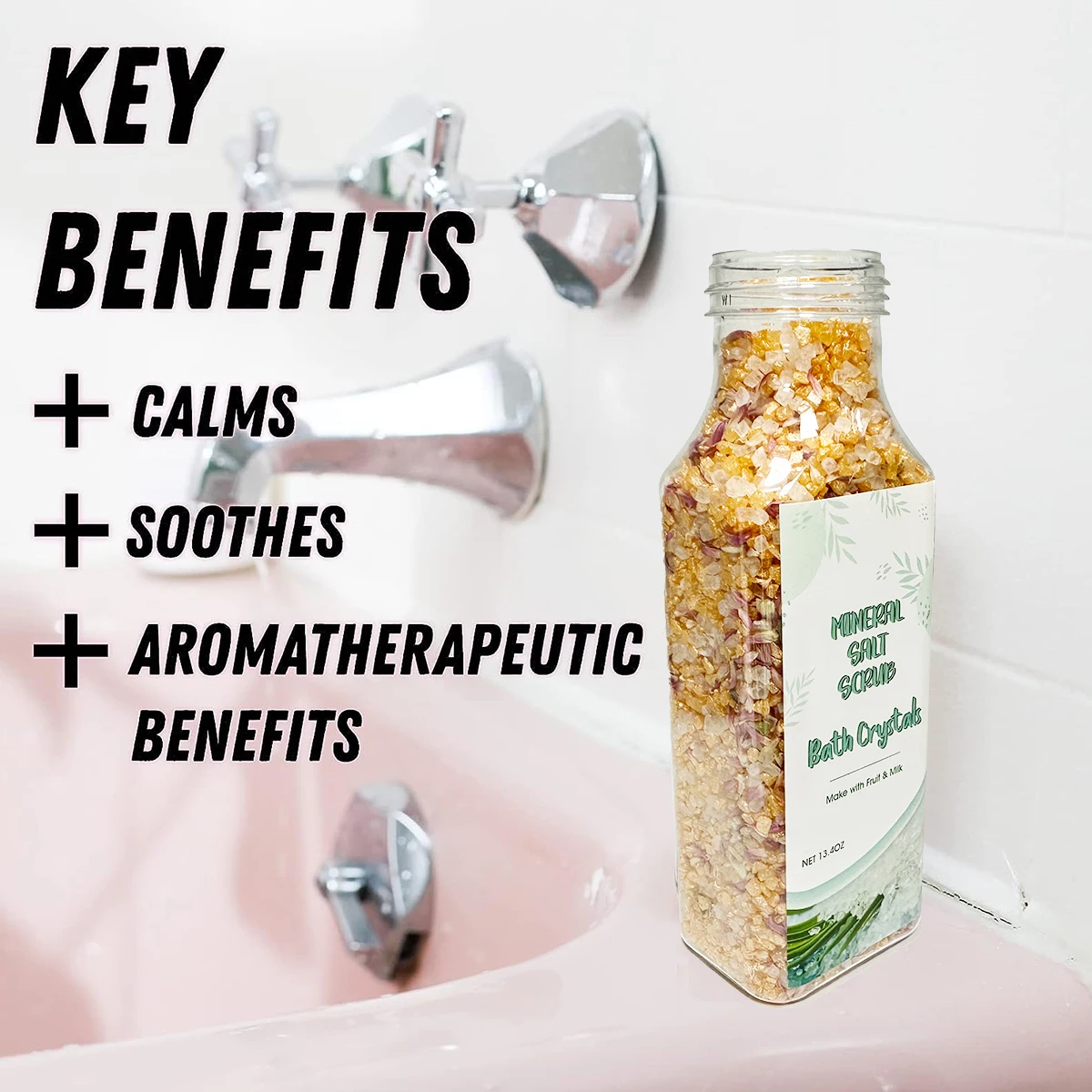 Factory Private Label Relaxing Vegan Lavender Organic Essential Oil Bath Salts with Flowers Accept Quick Shipment