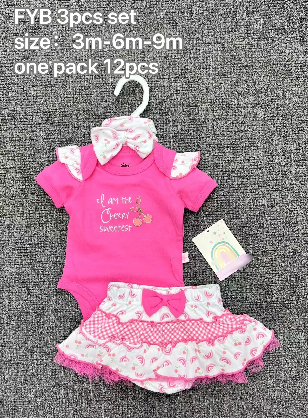 Hot Selling High Quality 0-9m Newborn Cartoon Cute Onesies Sets Girl Romper 3pc Sets Baby Short Sleeved Cotton Soft Clothing Set