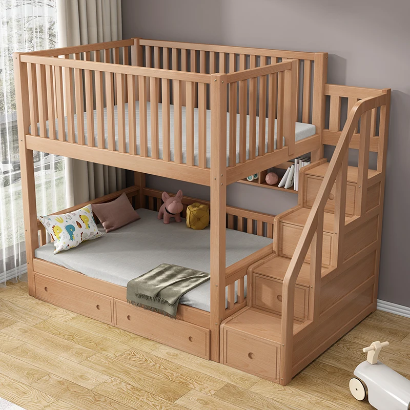 Children Safe Beech Bedroom Kids Bunk Bed  Set bed Loft Bed