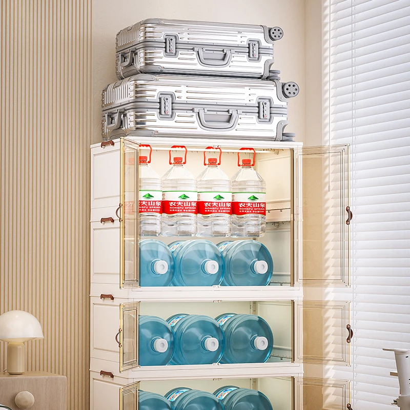 Kids Wardrobe Transparent Plastic Foldable Storage Cabinet For Cloth