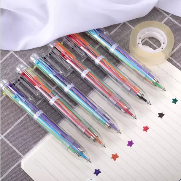 Hot New 6 in 1 Multicolor Retractable Plastic Pen With Custom Logo For Children