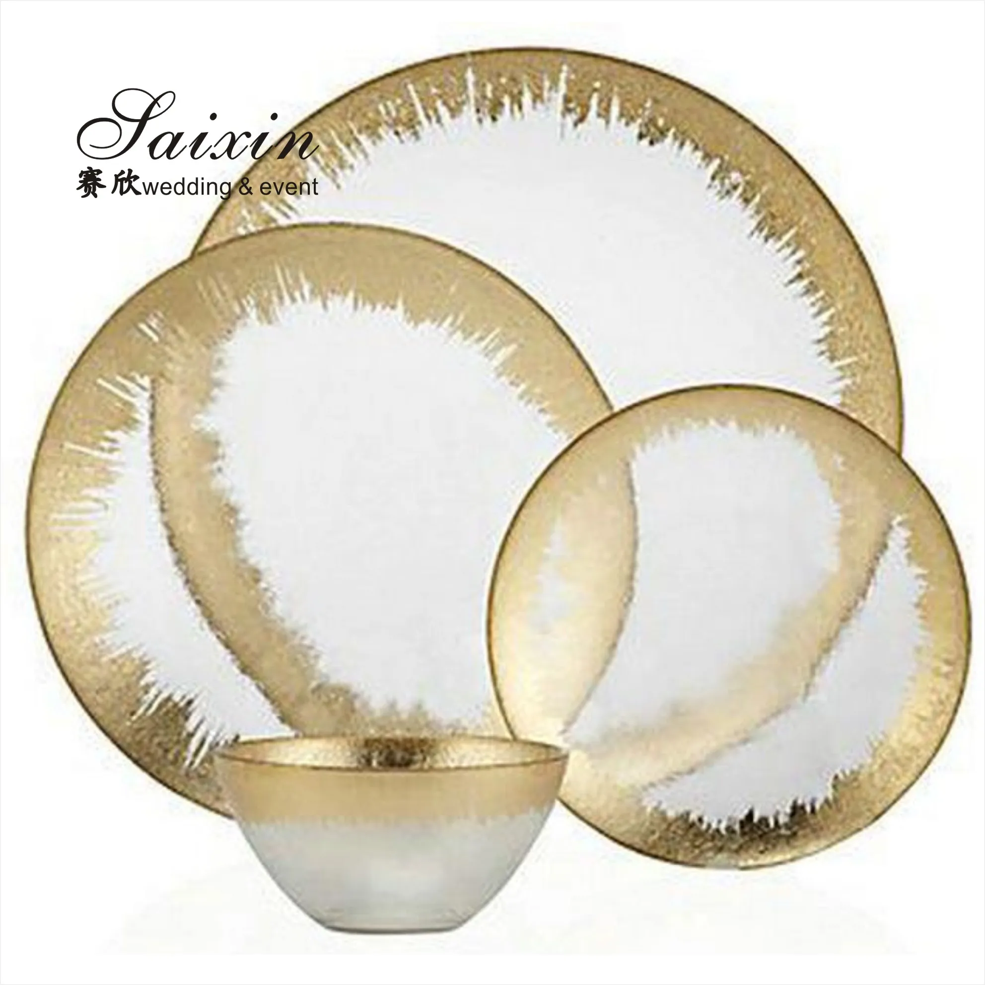 Factory new design black rim glass clear charger plates for wedding event table