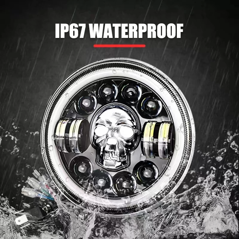 65W 7 Inch LED Headlight With White H/L Beam DRL Yellow Turn Signal RGB Angel Eye Headlight Light For Jeep Harley