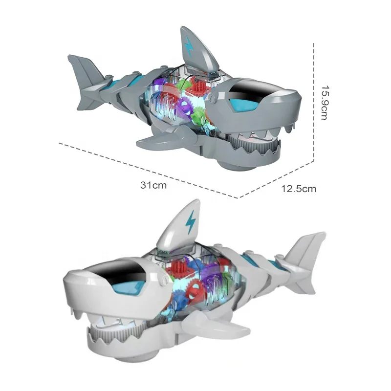 Electric Light Up Cartoon Animal Gear Shark Toy With Light and Music