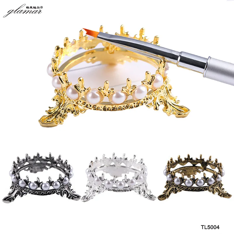 Wholesale Top Quality Gold-Plated Nail Art Brush Holder Crown Shape Metal Alloy Nails Brush Rack