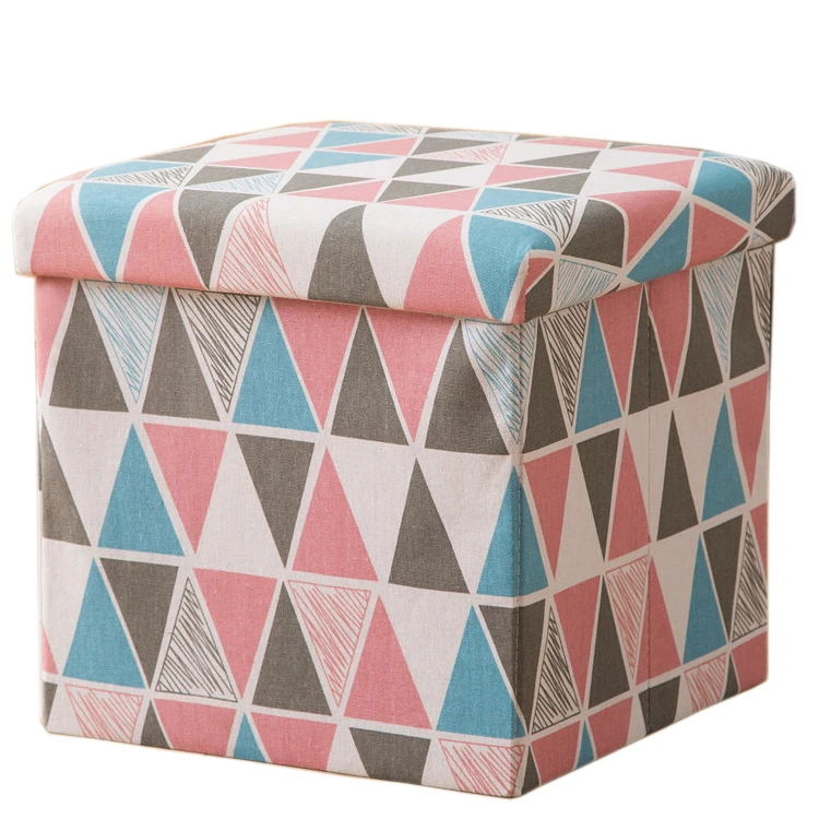 
Custom wholesale linen printed fabric foldable Footrest bench ottoman storage box 