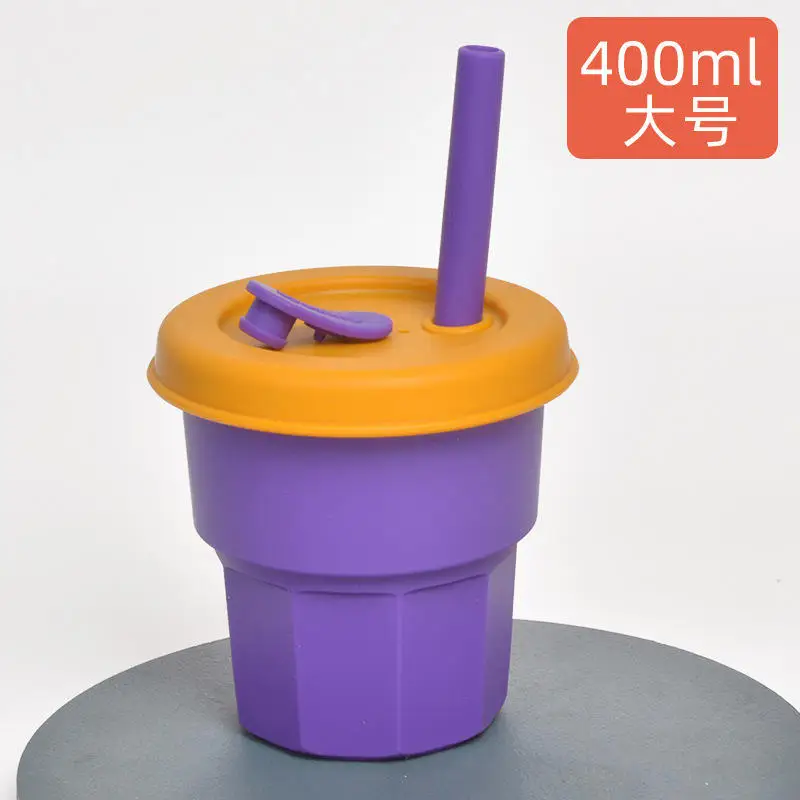 Reusable Water Bottle Sippy Cups Set With Lids Covers Toddler Baby Silicone Straw Cup