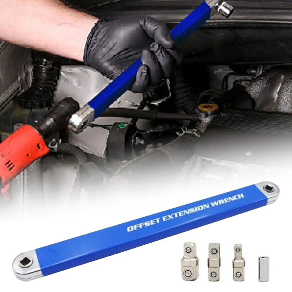 Offset Extension Wrench High-Carbon Steel 15.4inch Impact Socket Ratchet Wrench Tool with 1/4inch 3/8inch 1/2inch Square Wrench