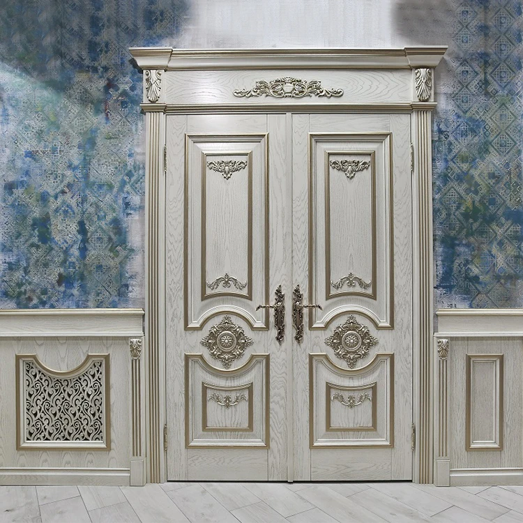 High quality double entry hard wood doors design pictures new models luxury exterior glass inserts polish color main wooden