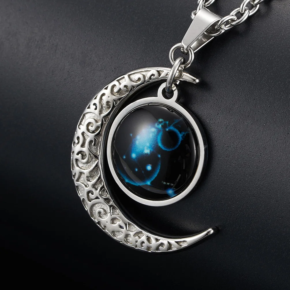 Luxury Hotsale Stainless Steel Womens Outer Space  Ball Moon Titanium Saturn Pendent Necklace