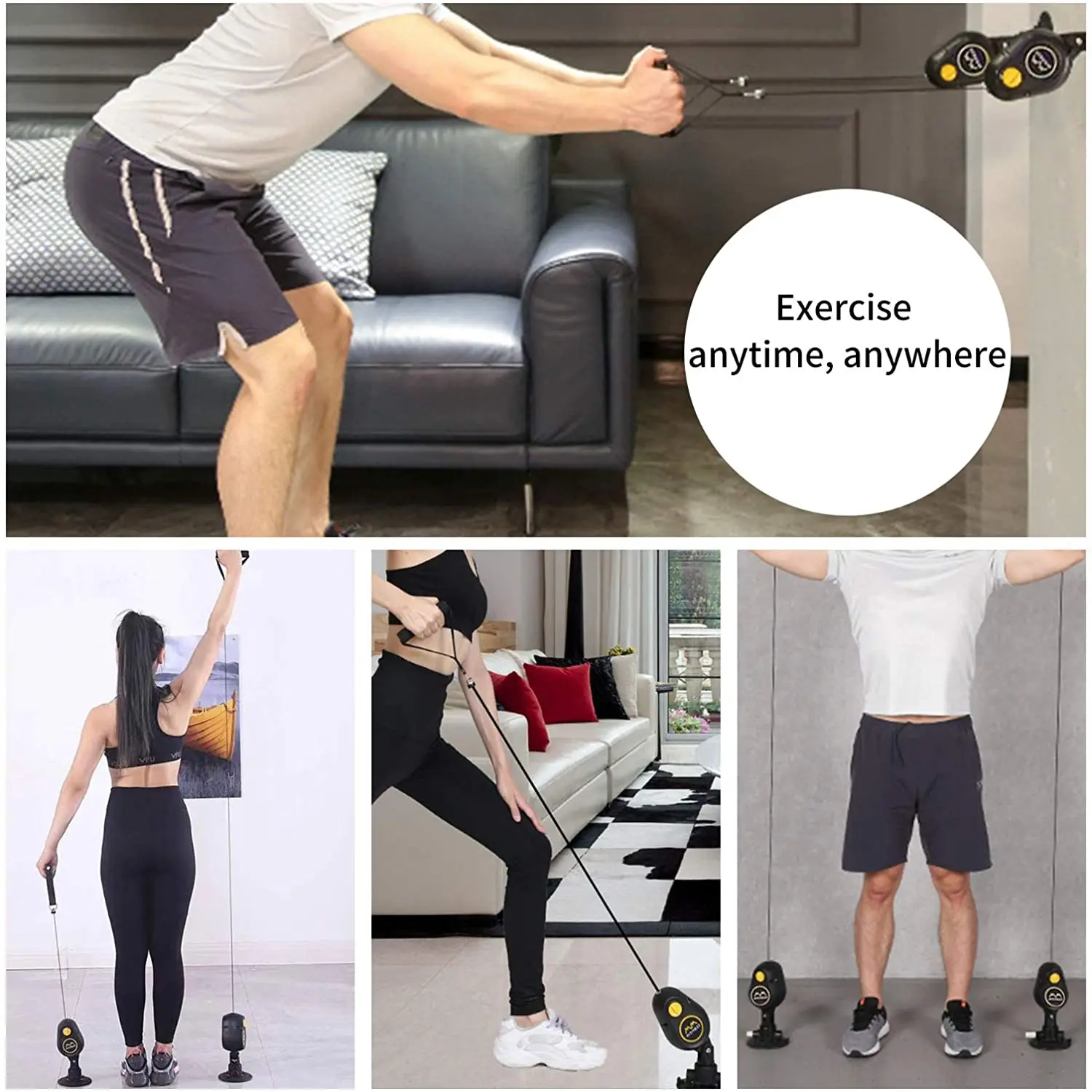 ZJ China Manufacture Adjustable Fitness Rope Trainer Wall Pulley Factory Price Strength Elastic Handle Rope Training Equipment