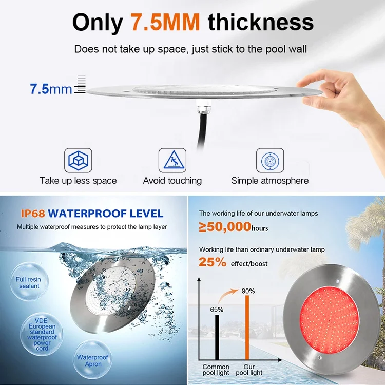 Swimming Pool Led Underwater Light Ip68 Ss316 Seawater Resin Filled Rgb Submersible Led Lights 12V Underwater Pool Light