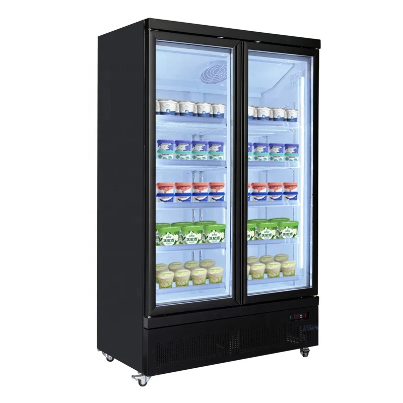 Commercial Doble Door Ice Cream Refrigerator Flat Glass Door Cooler Wholesale Freezar For Supermarket Equipment