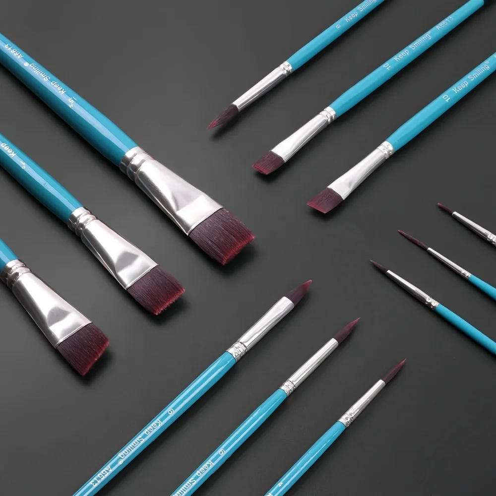Keep Smiling 12pcs Paint Brush Set Nylon Hair Artist Paint Brushes Wooden Handle Paintbrush Set For Supplier