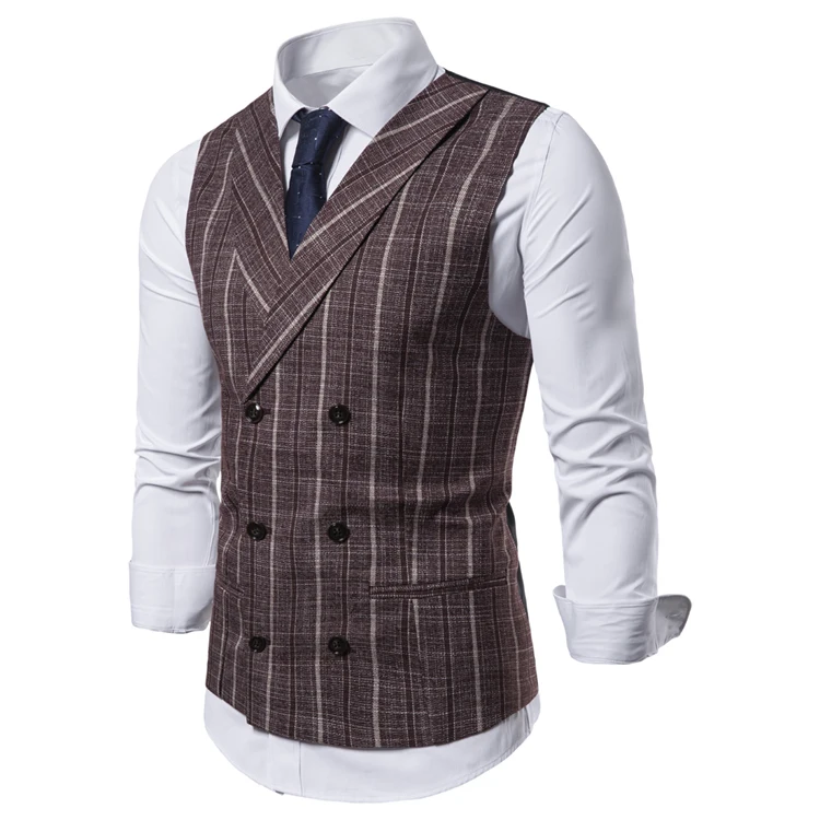 Smart Casual Striped Gilet Vest Formal Men Waistcoat Double Breasted Cotton