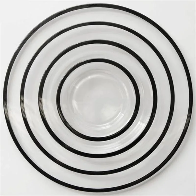 Decorative White Silver Rim Tableware Transparent Round Black Rim Dinner Plates Gold Rim Glass Charger Plate for Wedding