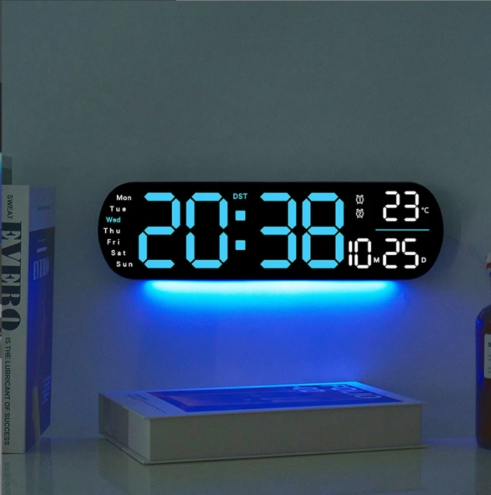 Modern Anniversary Home Decor  Multi-functional  Large LED Brightness Adjustable DST Timer Plastic  LED clock Digital Wall Clock