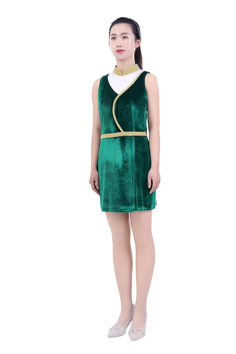 Unparalleled Latest Design Golden Velvet Fabric Sleeveless Women Dress