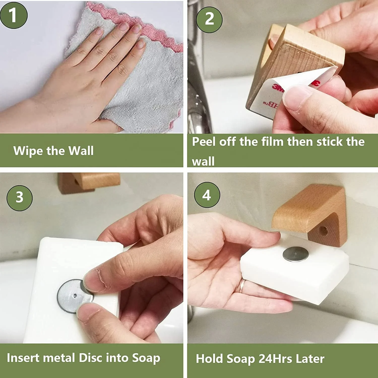 2 pcs Eco-Friendly Wooden  Dish for Soaps Magnet Air Dry Soap Saver Self Wood Magnetic Bar Soap Holder for Shower Wall