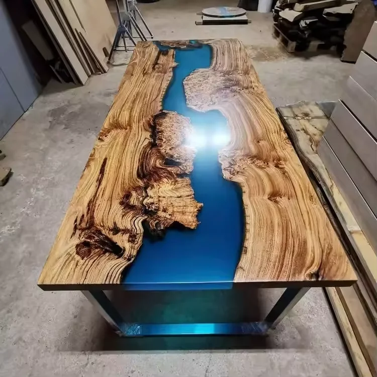 Blue ocean Factory Direct Solid Walnut Wood Cafe Coffee Restaurant Kitchen Epoxy Resin Dining Clear River Table