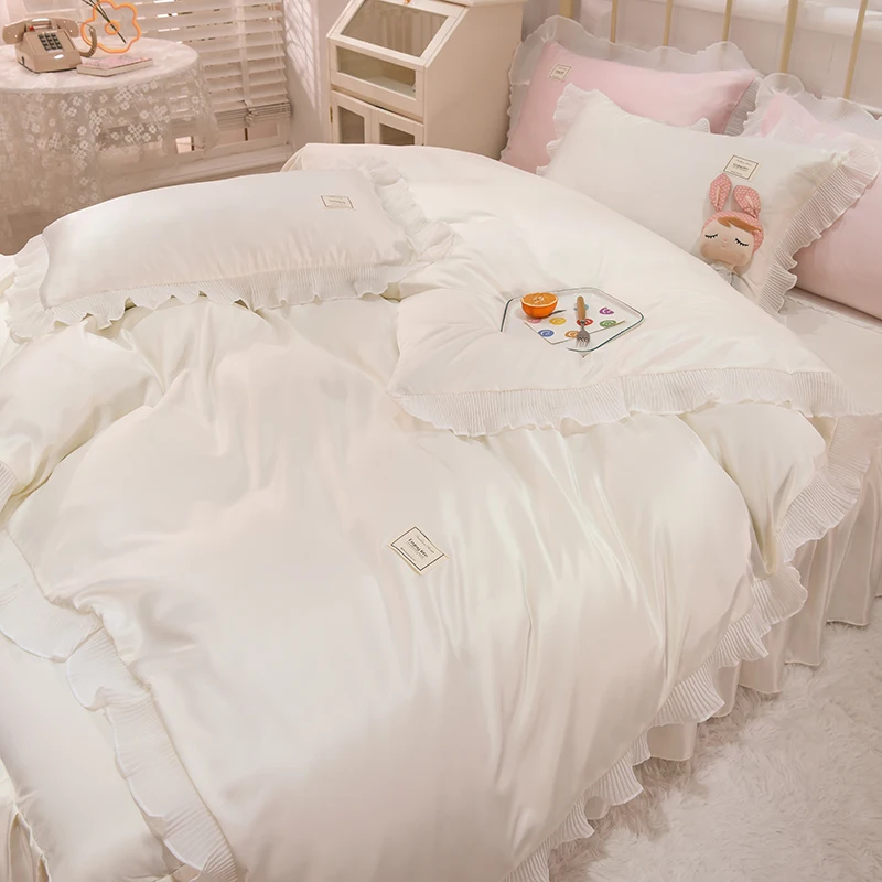 New arrival 4pcs queen size washing real silk pillow covers duvet cover bedding set 100%   bed sheet