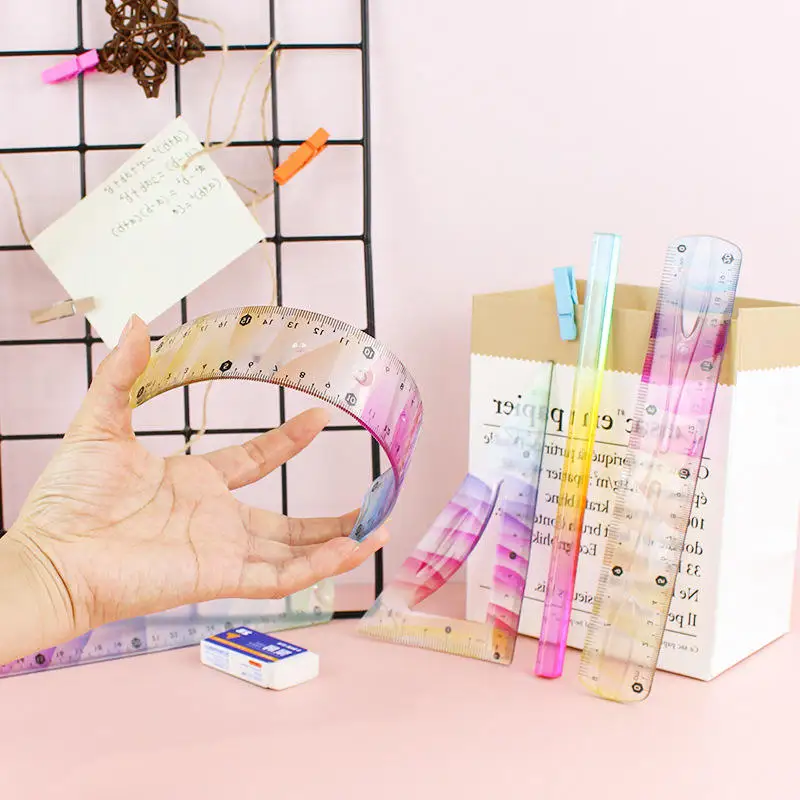 Bview Art 30 cm 20cm Popular Student Multi Colorful Transparent Plastic Ruler for Office School Stationery