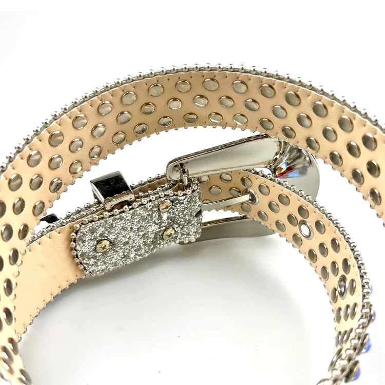 Fashion Casual Cowgirl Cowboy Bling Crystal Unisex Leather Rhinestone Waist Belt for men women