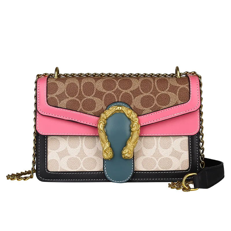 Trend ladies side bags for girls shoulder chain,Vintage square stainless steel gold chain bag