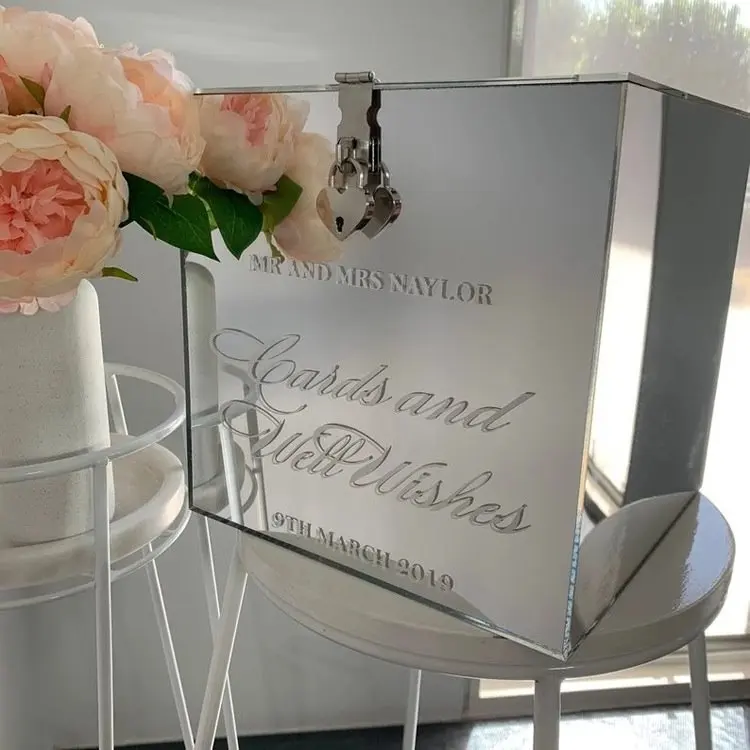 cube  acrylic mirror wishing well box for wedding