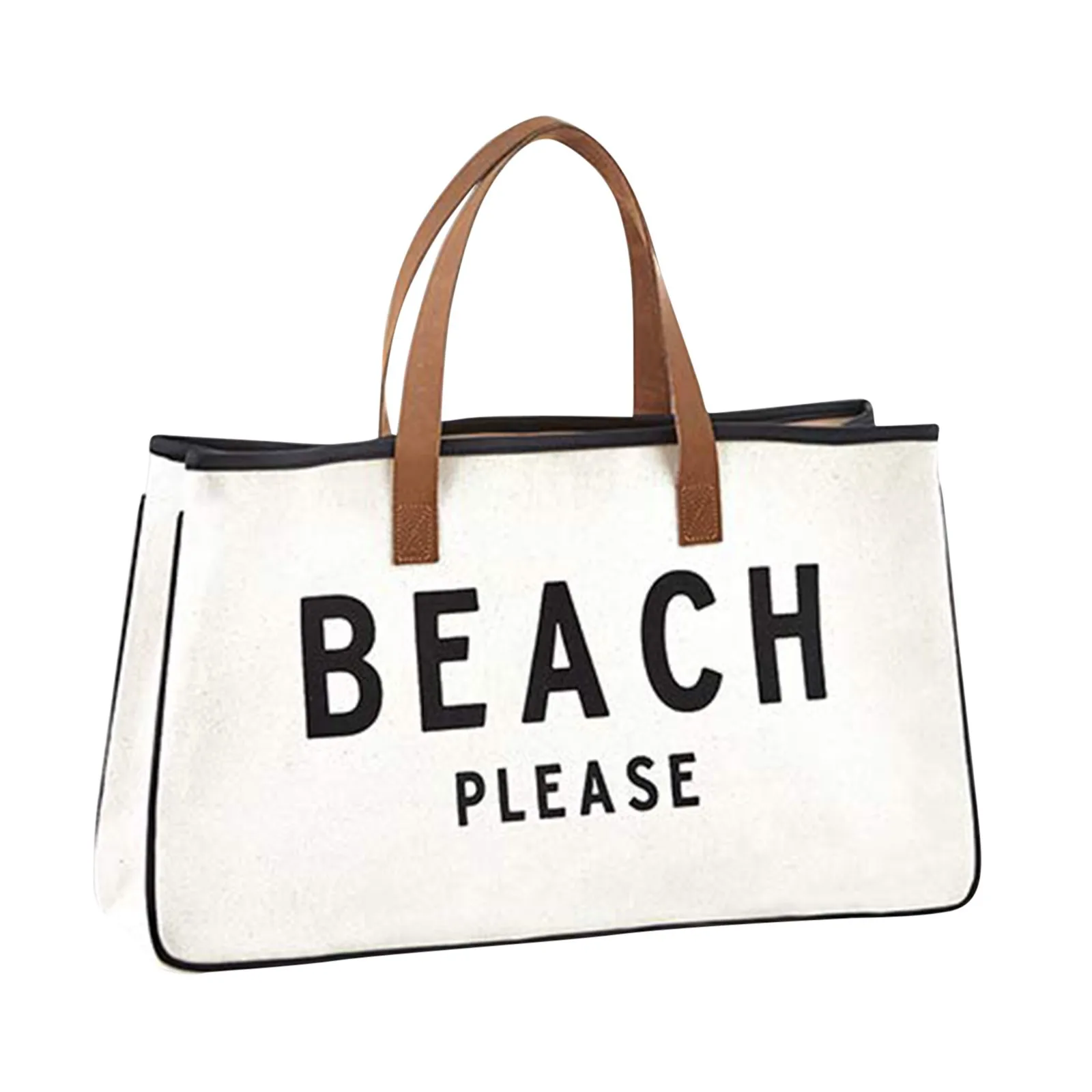 Hot Sell Cotton Canvas Summer Beach Tote Bag Travel Women Hand Bags Ladies Large Capacity Handbags With Leather Handles