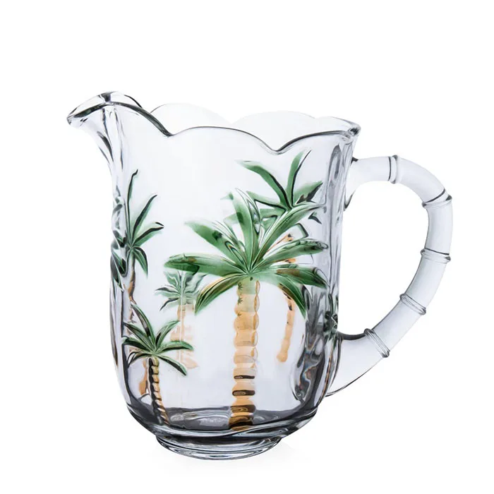 ABO transparent palm tree design water clear tumbler set glass jug and cup suit