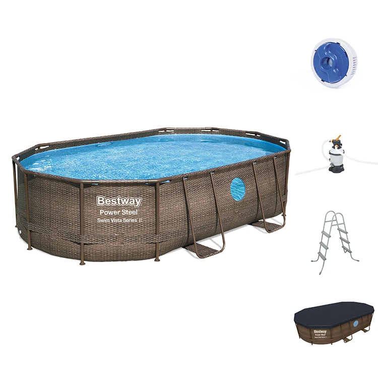 Best way 56946 4.88m x 3.05m x 1.07m portable oval outdoor above ground Steel Frame swimming pool suits with 2 swim vista