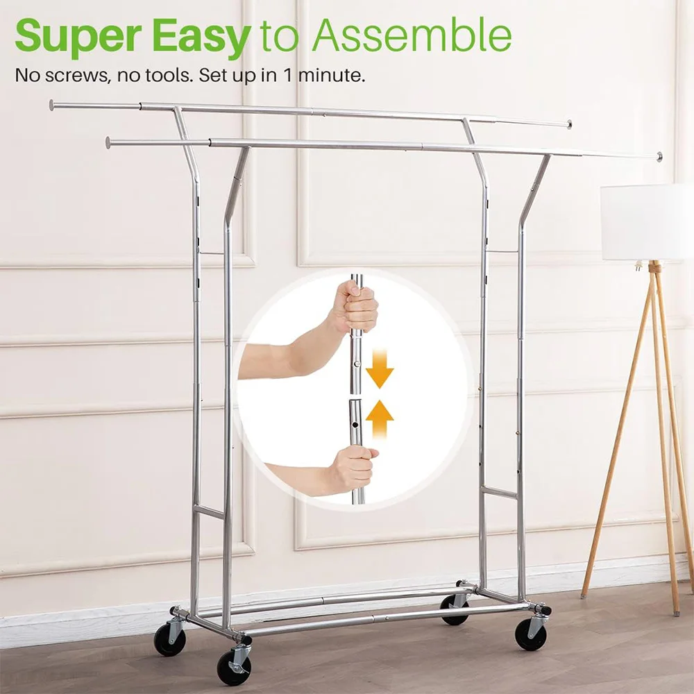 Clothes Rack Heavy Duty Load 400Lbs, Rolling Clothing Racks for Hanging Clothes, Commercial Garment Rack