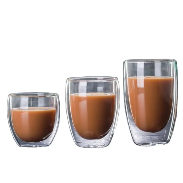 China Factory Cheap Price 80/150/250/350/450ML Double Wall Glass Coffee Cup Transparent Lemon Mug
