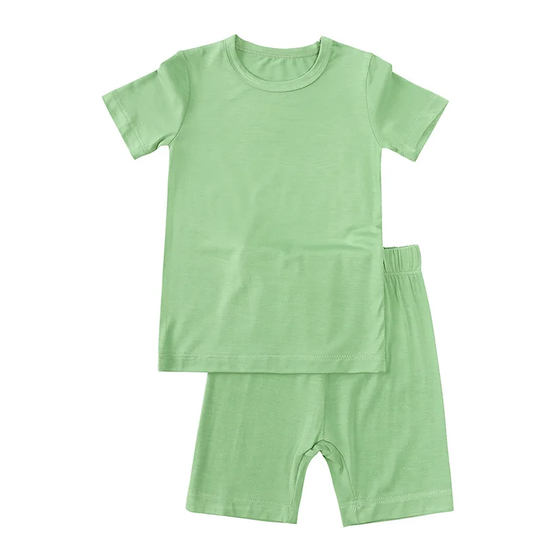 Custom 95% Bamboo 5% Spandex Boys Bamboo Sleepers plain Baby Clothes Soft Short sleeves Kids Sleepwear Pajamas Set
