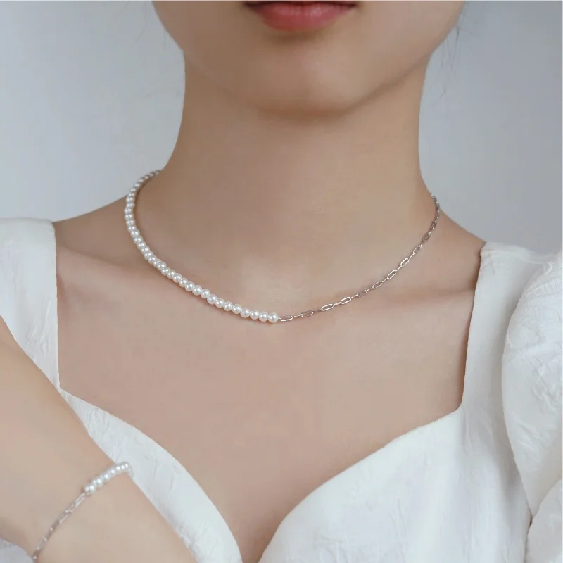 YINSAKI Pearl Necklace Wholesale S925 Silver Gold Plated Pearl Choker Necklace Fashion Women Jewelry with Paperclip Chain