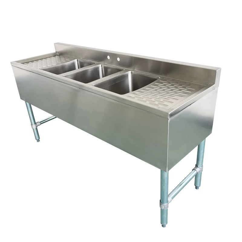 Jincheng NSF Customized Commercial Fashion Design bar Sink with Right Drainboard Three Bowl Knock Down