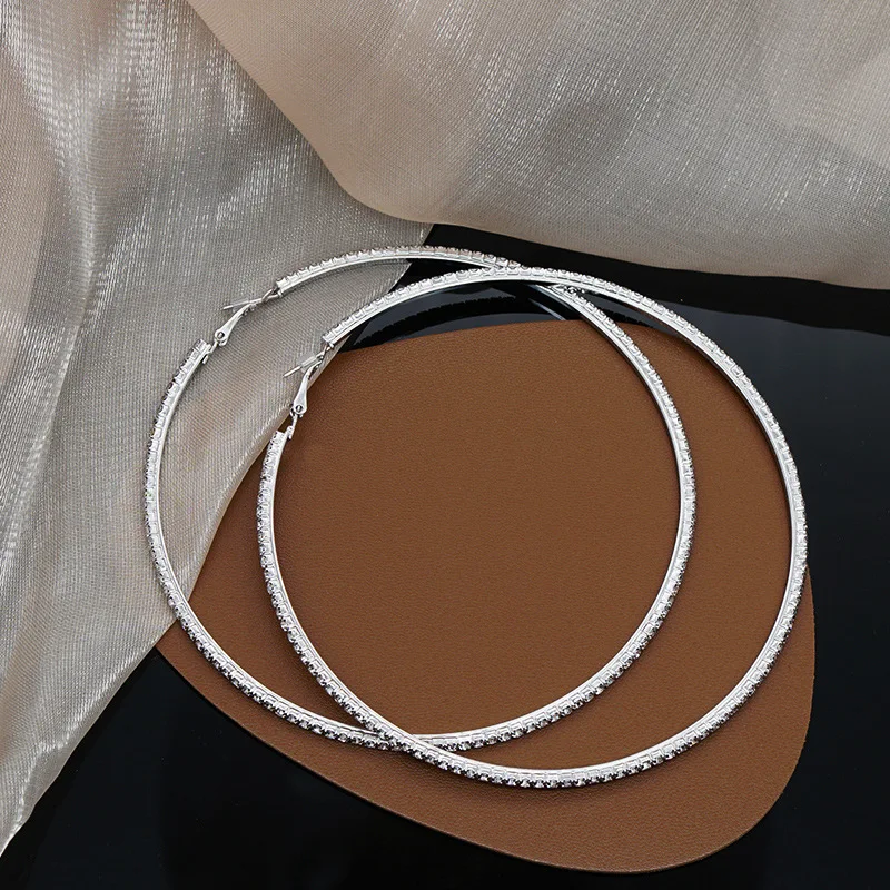 Hoyon Good Hot Selling Hip Hop Pop Exaggerated Circle Earrings Zircon Shiny Diamond Big Hoop Earrings