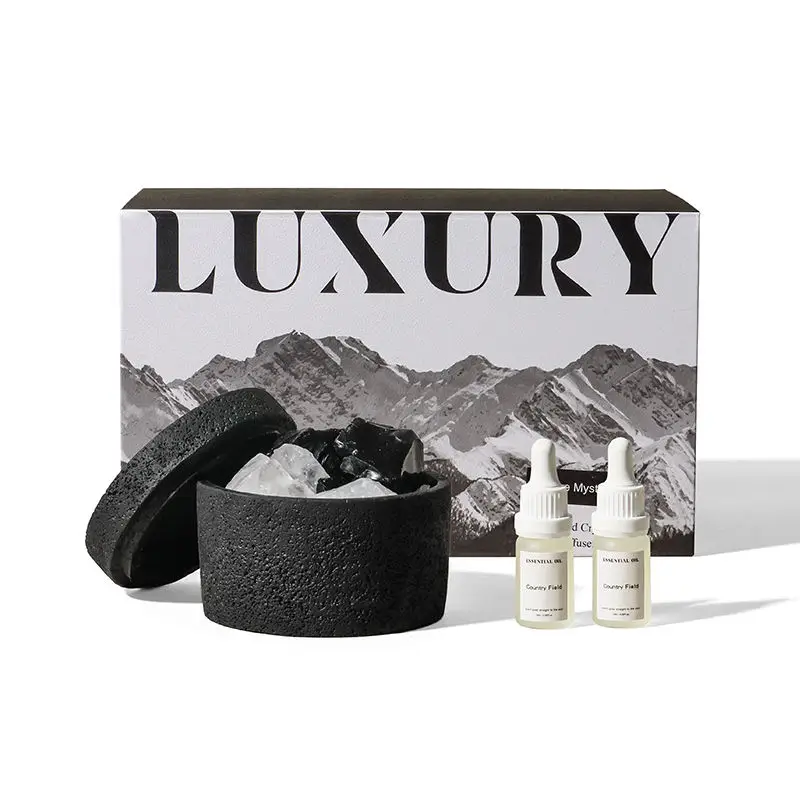 NEWIND Wholesale Essential Oil Fragrance Lava Stone Cement Jar Aromatherapy Essential Oil Diffuser with Natural Crystal Rocks