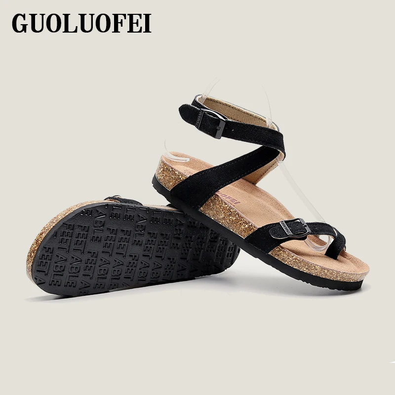 Summer Beach Pure Handmade Suede Leather Cork Sandals For Men